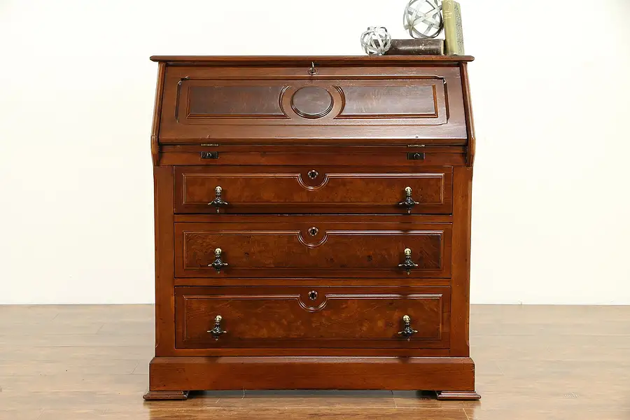 Main image of Victorian Antique Walnut & Burl Secretary Desk