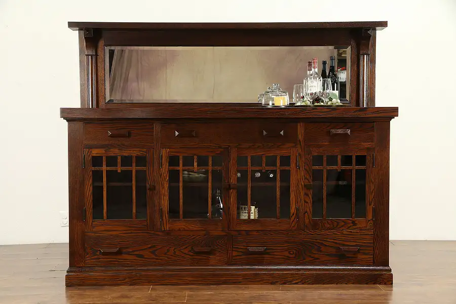 Main image of Arts & Crafts Mission Oak Antique Craftsman Sideboard, Gallery & Mirror