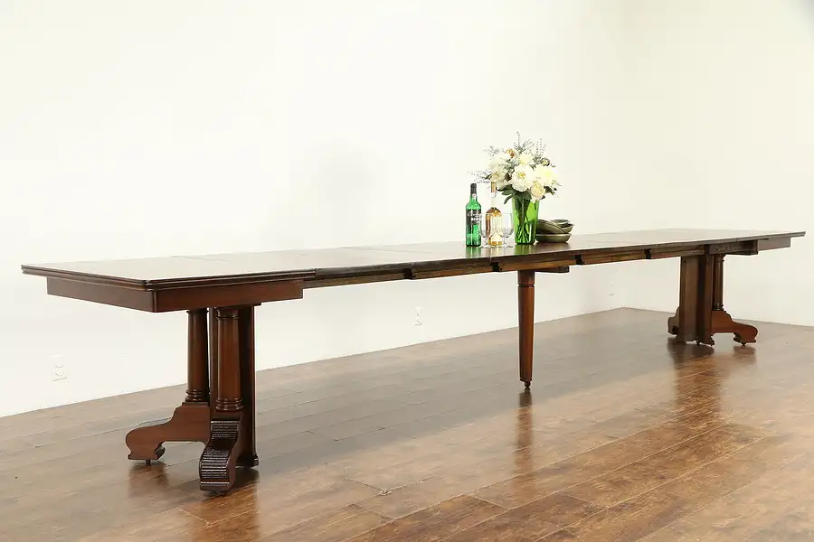 Main image of Mahogany Antique Dining Table, 8 Leaves in Case, Extends 15' 9"