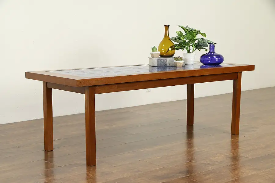 Main image of Midcentury Modern 1960 Vintage Danish Teak Coffee Table, Ceramic Tiles