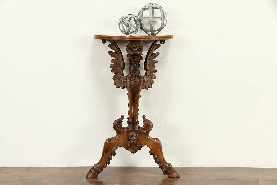 Main image of Antique Wall Console Table, Carved Griffin & Head, Venice Italy A