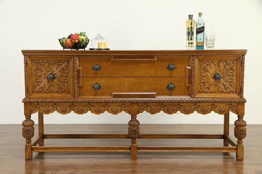 Main image of English Tudor Antique Carved Oak Sideboard, Server or Buffet