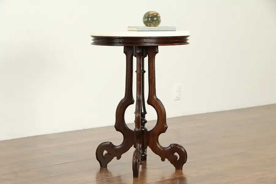 Main image of Oval Victorian Antique Nightstand, Parlor, End Table w Marble Top