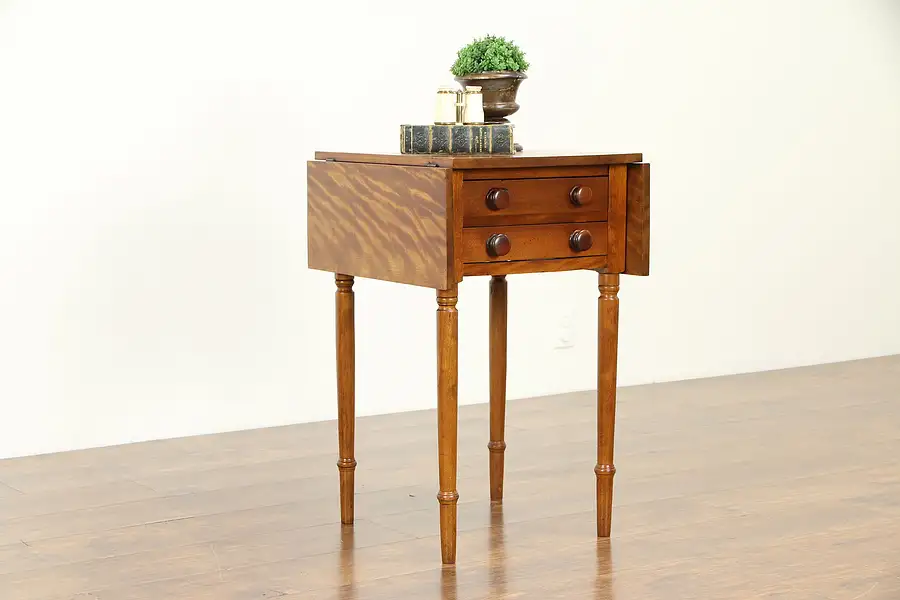 Main image of Curly Birch & Walnut Antique Pembroke Dropleaf End Table or Nightstand