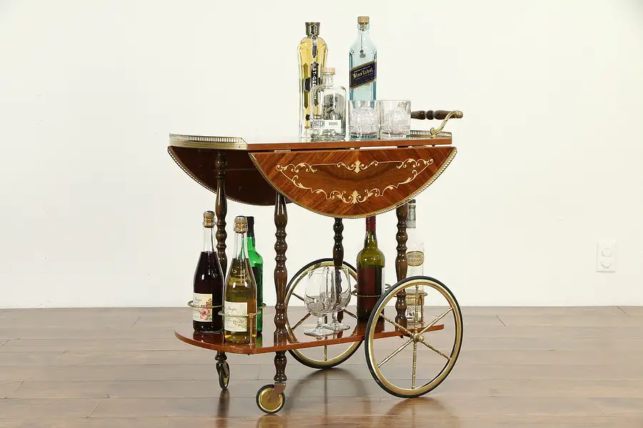 Main image of Italian Rosewood Marquetry Vintage Beverage, Dessert or Bar Cart