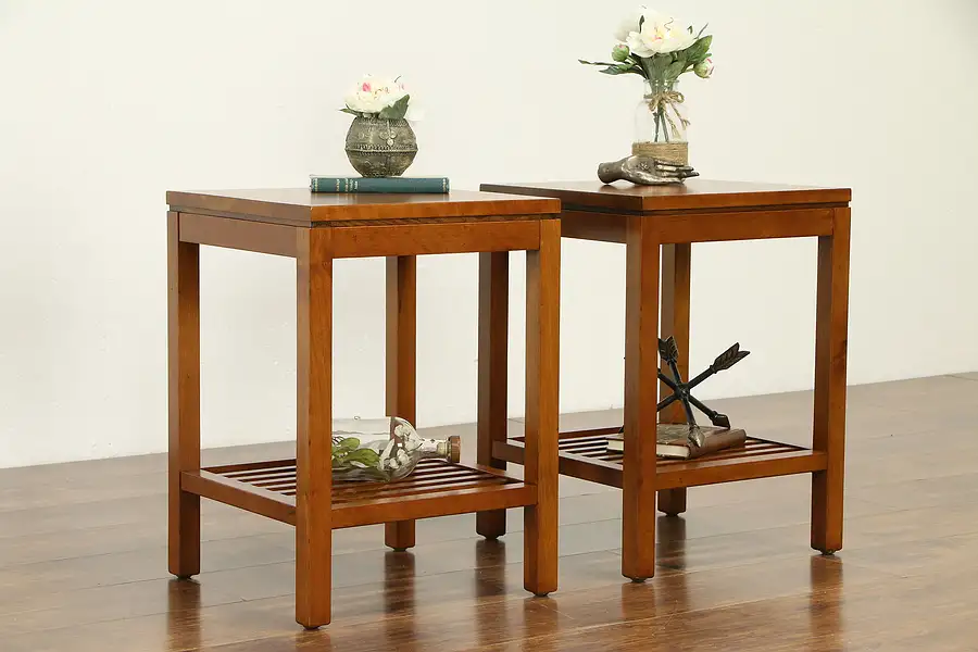 Main image of Craftsman Pair of Cherry Nightstands, Lamp or End Tables, Stickley 1999