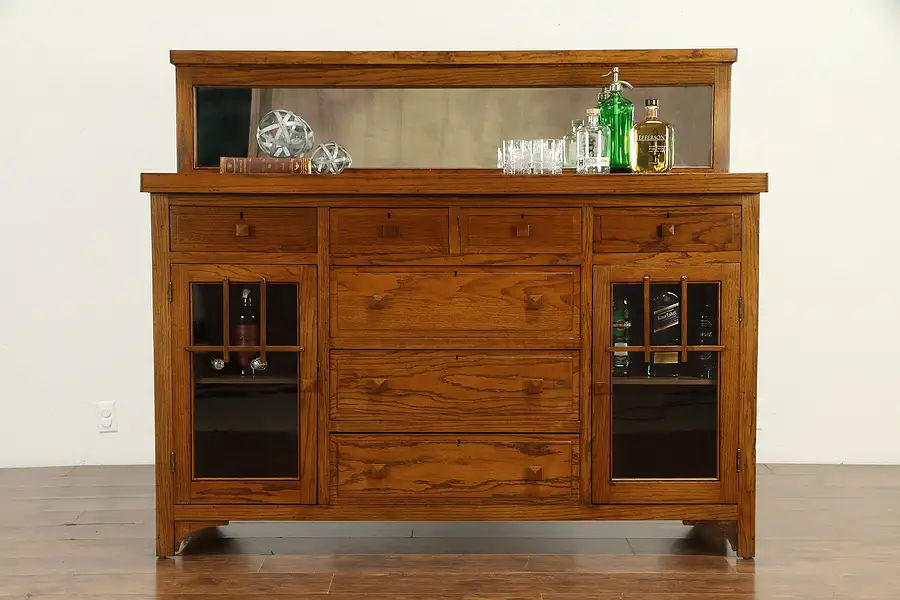 Main image of Arts & Crafts Mission Oak Antique Craftsman Sideboard, Gallery & Mirror