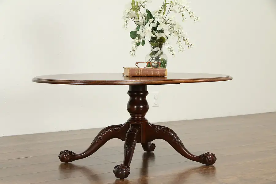 Main image of Traditional Georgian Style Oval Coffee Table, Claw Feet, Ethan Allen