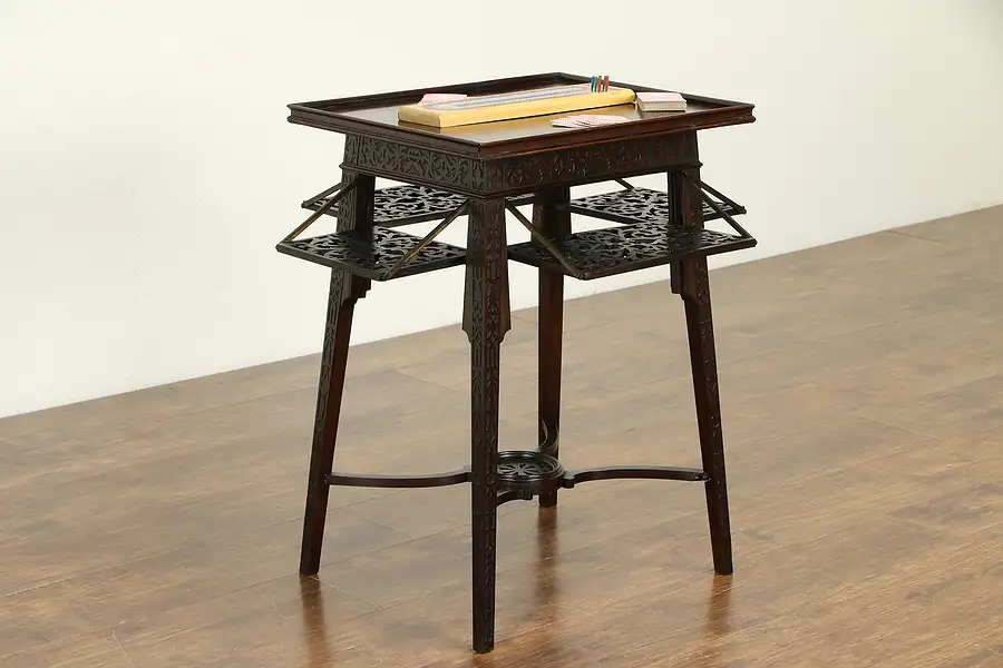 Main image of English Antique Mahogany Mah Jong or Game Table, Flip Open Shelves