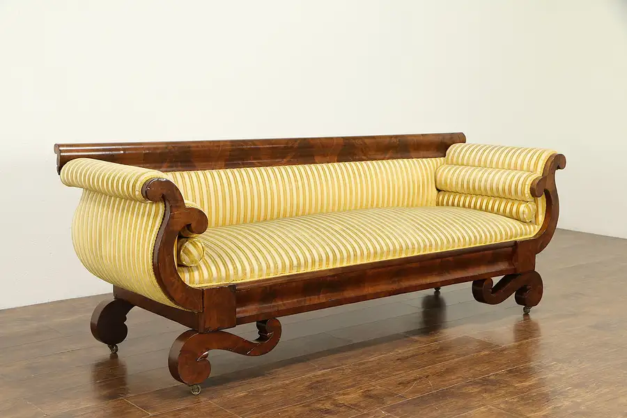 Main image of Empire Antique 1830 Flame Mahogany Sofa, Velvet Stripe Upholstery