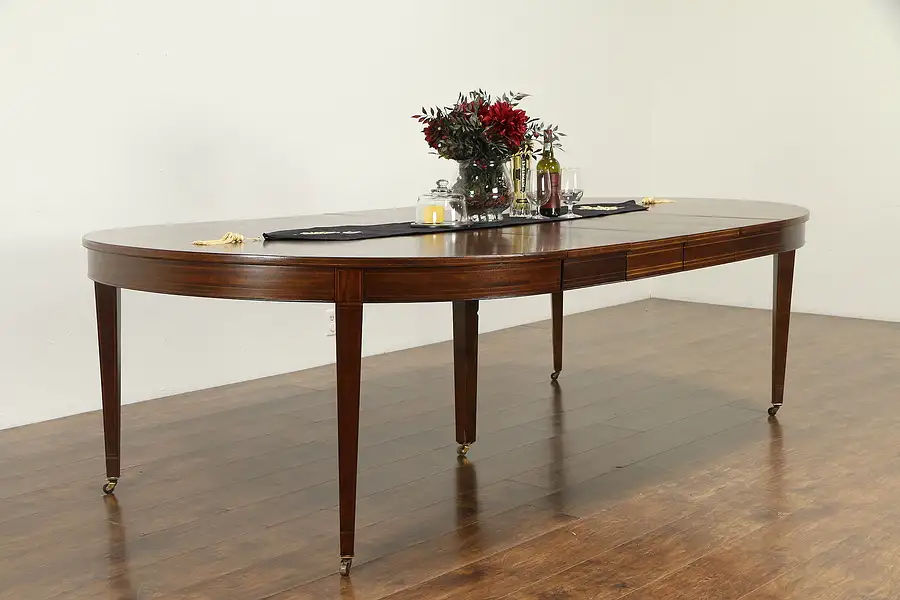 Main image of Traditional Round 60" Antique Mahogany Banded Dining Table, Extends 104"