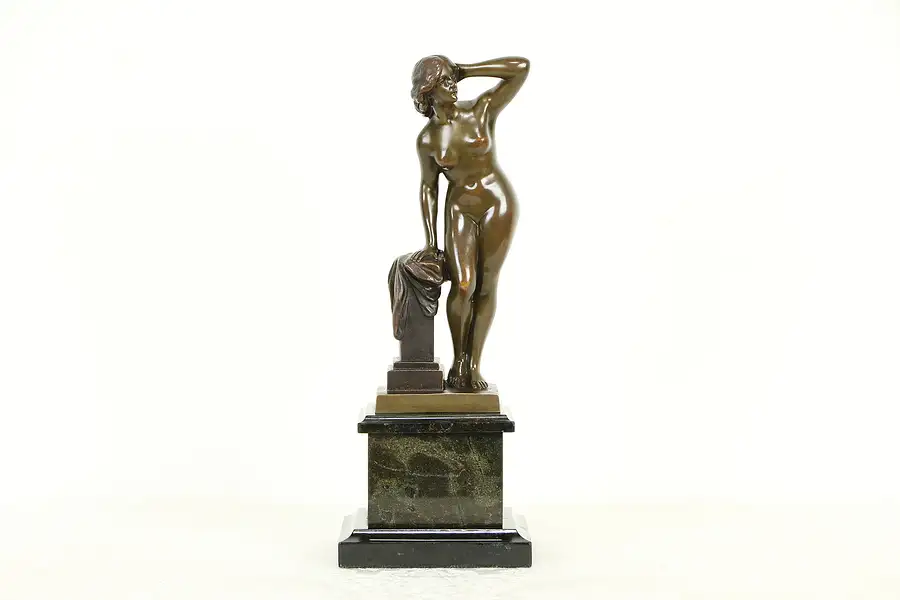 Main image of Bronze Nude Antique Sculpture Granite Base F. Muller, Dusseldorf, Germany