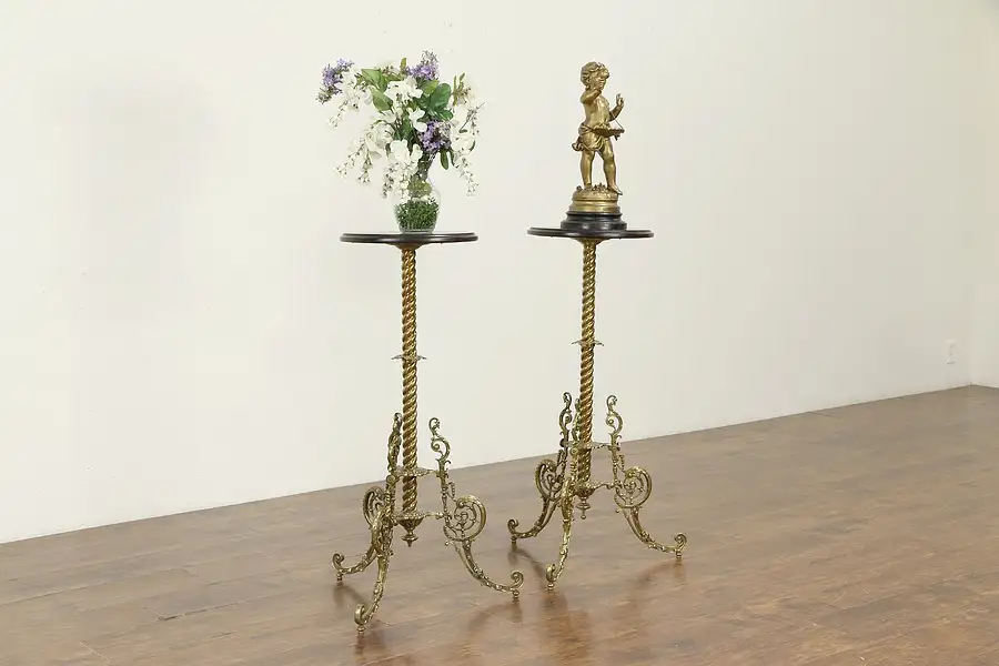 Main image of Victorian Antique Pair of Brass Fern Plant Stands or Sculpture Pedestals