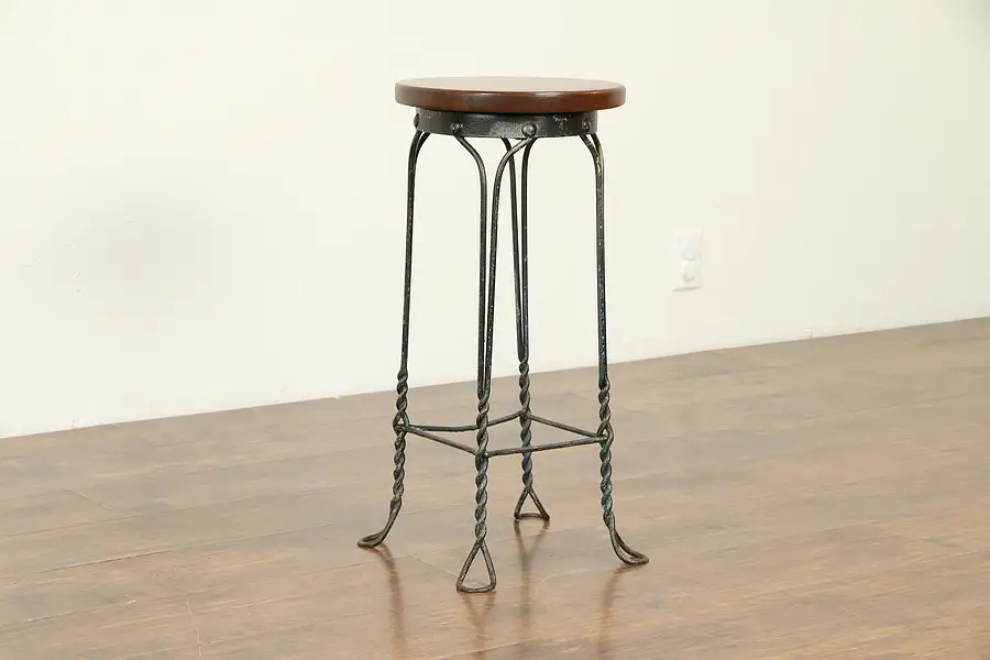 Main image of Wrought Iron Antique Ice Cream Parlor Stool, Mahogany Seat