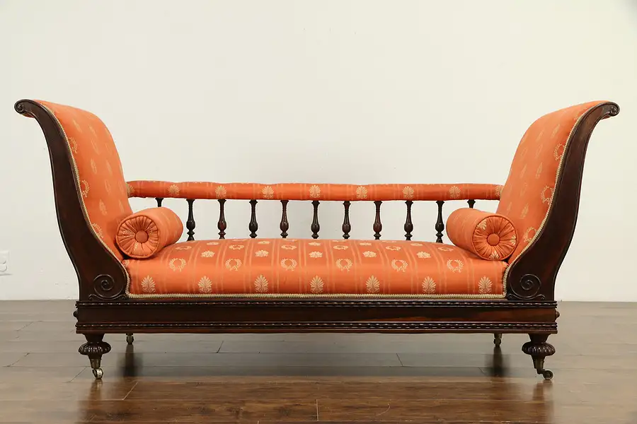 Main image of Victorian Antique English Rosewood Settee, Loveseat, Sofa or Hall Bench