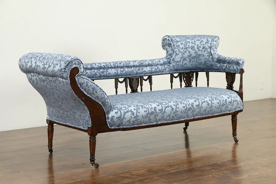 Main image of Victorian English Antique Rosewood Sofa, Lounge, Recamier, New Upholstery