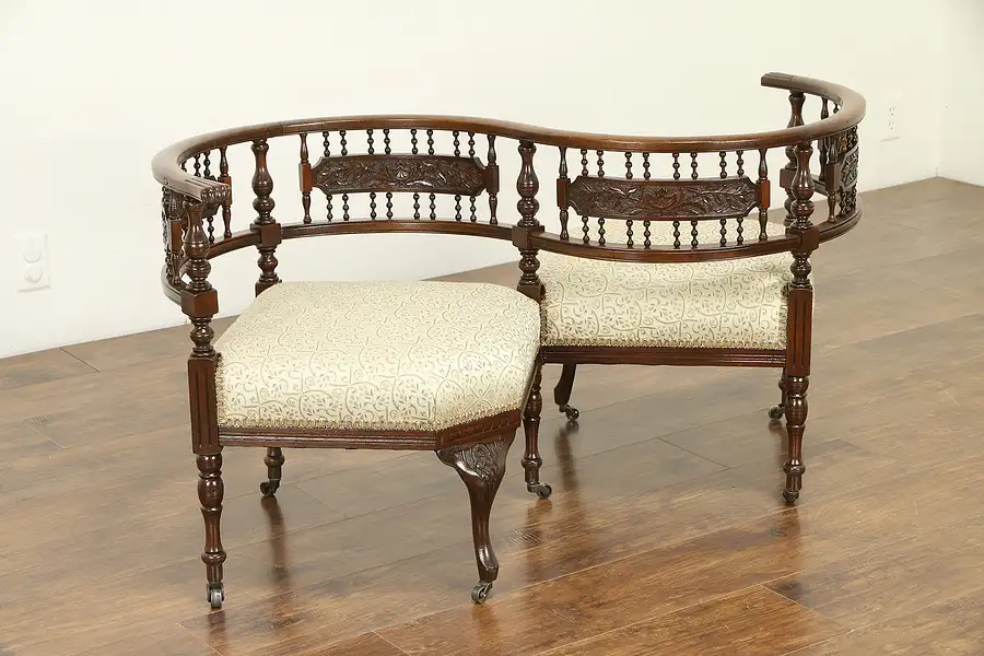 Main image of Tete a Tete Antique 1895 Double Chair S Shape Sofa, Recent Upholstery