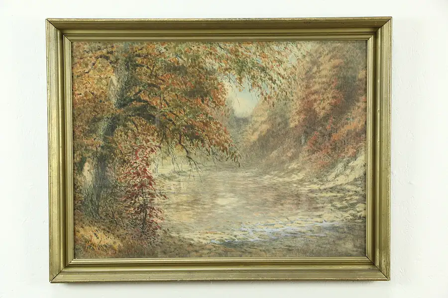 Main image of Autumn Trees & Pond, Vintage Print, Gold Frame, C. W. Potter