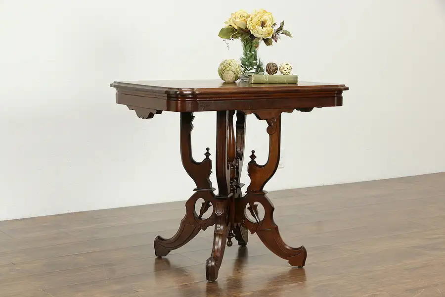 Main image of Victorian Antique 1880's Walnut & Burl Lamp or Parlor Table