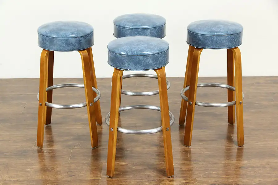 Main image of Set of 4 Vintage Soda Fountain or Kitchen Stools, Chrome & Maple