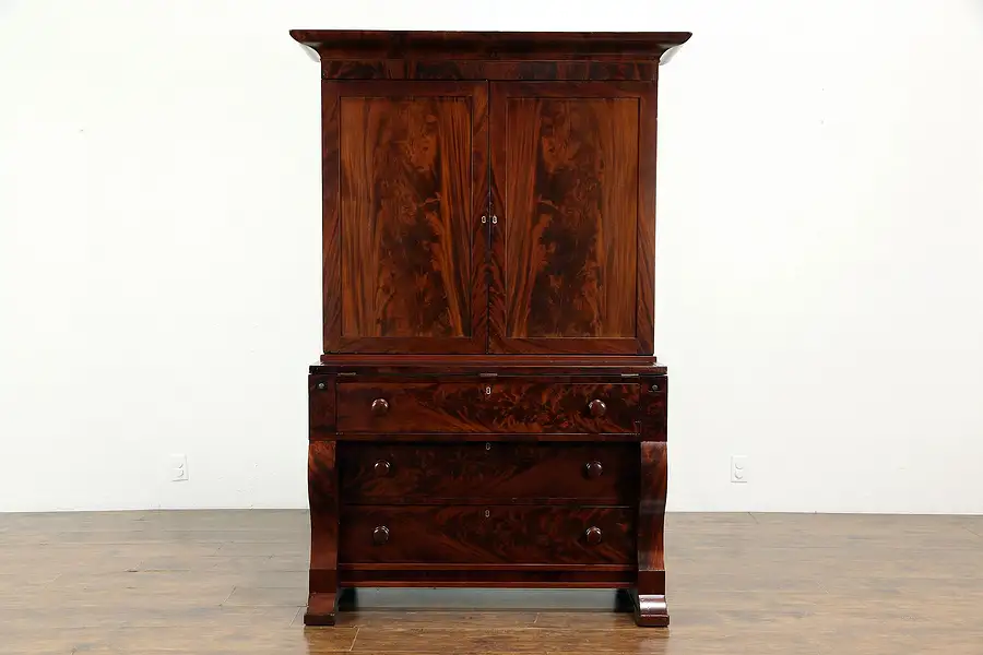 Main image of Empire Antique 1830 Mahogany Secretary Desk & Bookcase