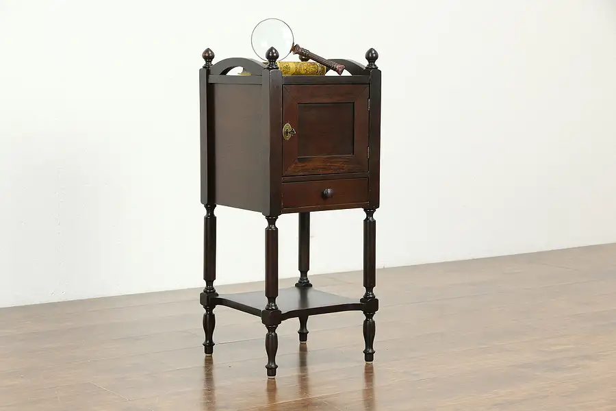 Main image of Walnut Antique Chairside Smoking Stand & Humidor