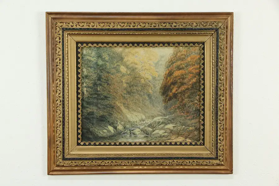 Main image of Autumn Trees & Stream, Vintage Print, Victorian Frame, C. W. Potter