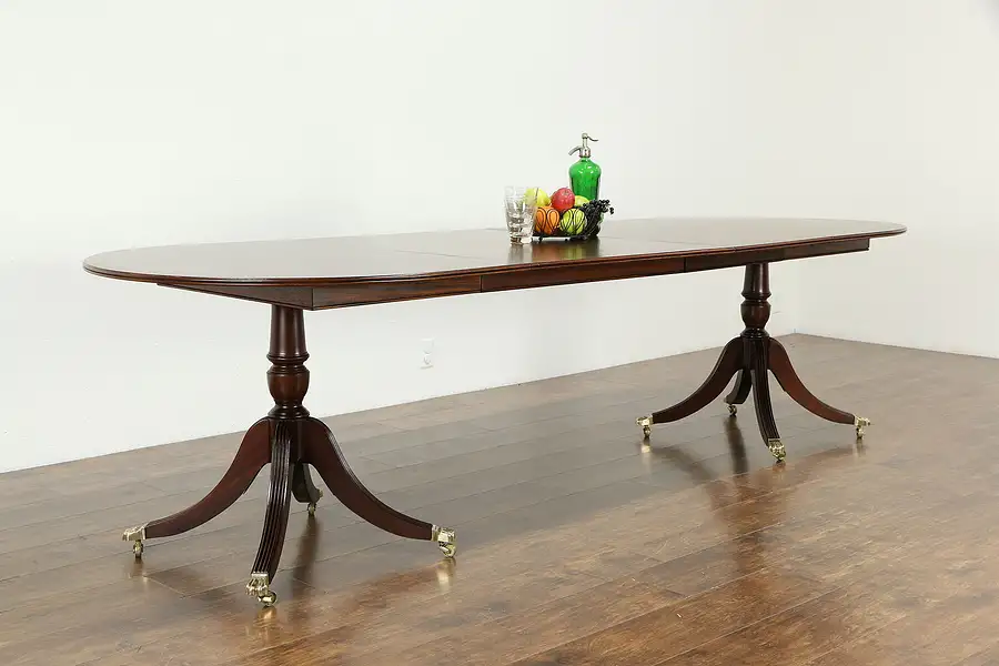 Main image of Oval English Antique Dining Table, Banded Mahogany, 2 Leaves