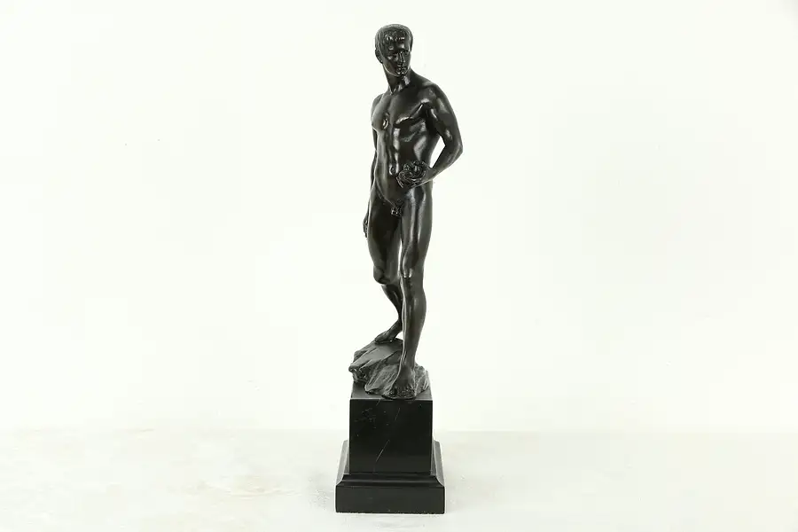 Main image of David Antique Bronze Sculpture, Marble Base, A. Katsch 1906