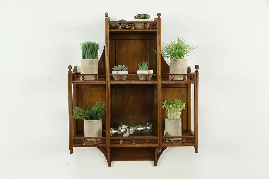 Main image of Victorian Eastlake Antique Walnut Wall Curio Shelf with Galleries