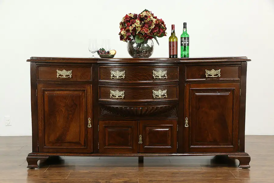 Main image of Victorian Antique English Oak Curved Front Sideboard, Server, Buffet