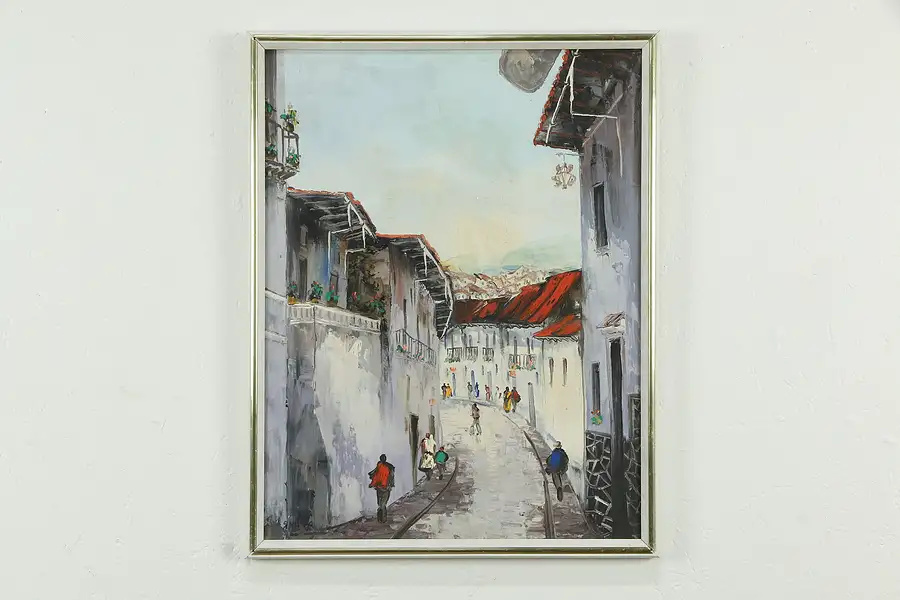 Main image of Cusco Peru Street Scene Vintage Painting Signed "Sel Guero"