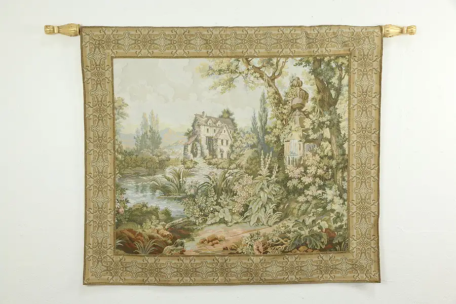 Main image of Tapestry with Mill, Stream and Waterwheel, Hanging Rod