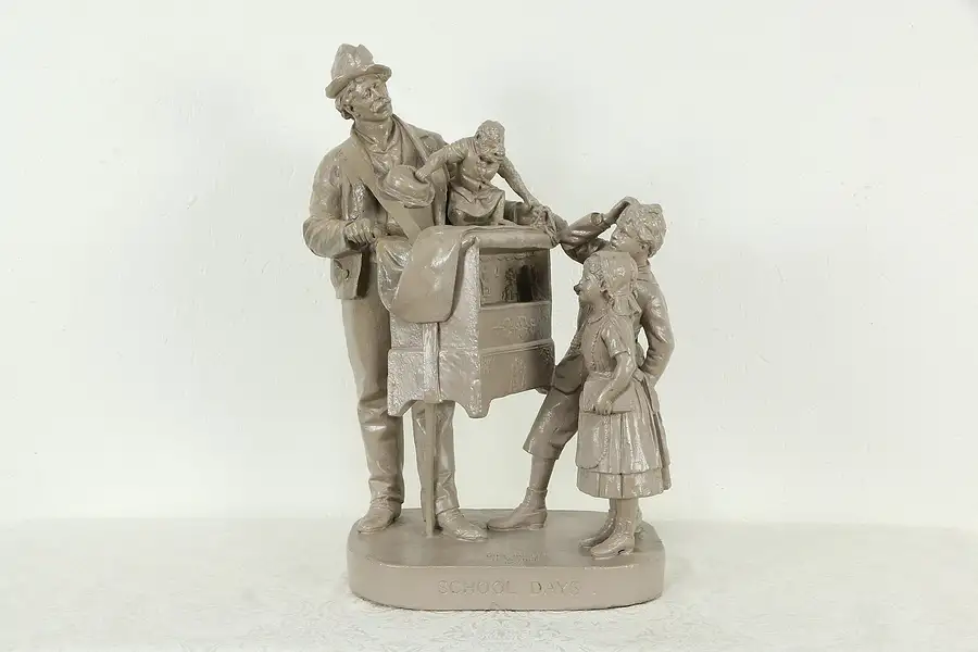 Main image of School Days Statue, Organ Grinder & Monkey, John Rogers NY 1877