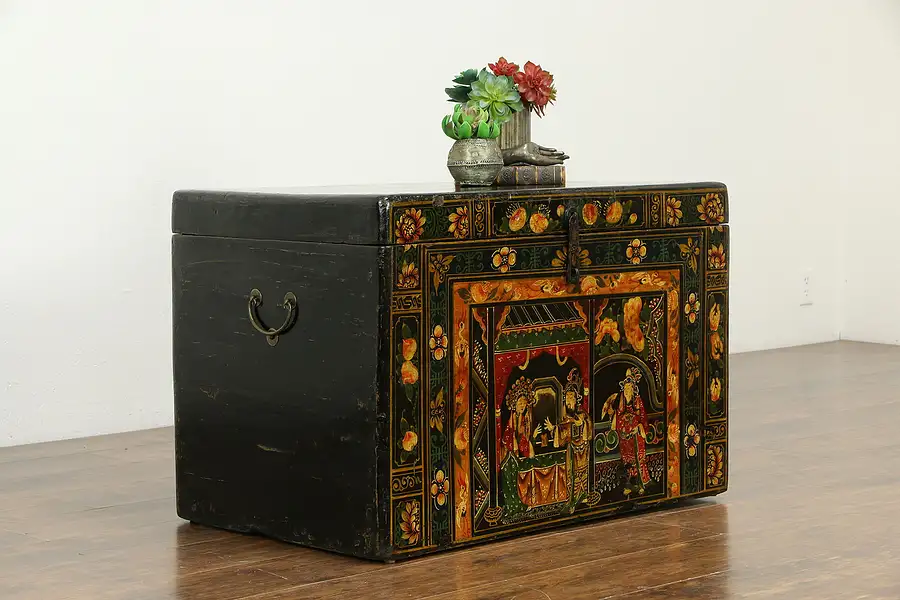 Main image of Tibetan Antique Hand Painted Lacquer Trunk, Chest or Coffee Table