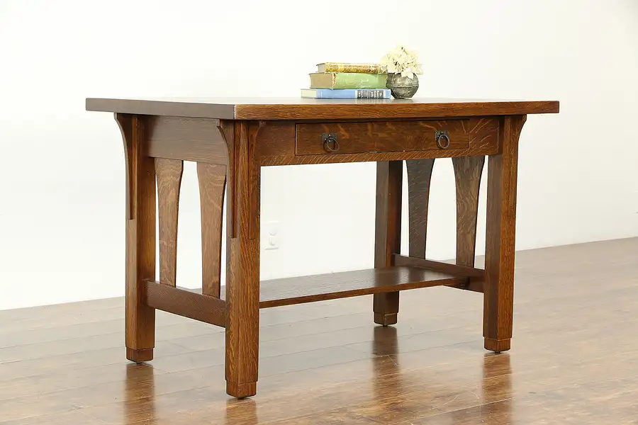 Main image of Arts & Crafts Mission Oak Antique Craftsman Library Table or Desk