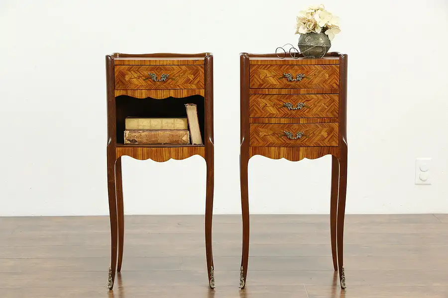 Main image of Pair of Tulipwood Marquetry Vintage Italian Nightstands or End Tables