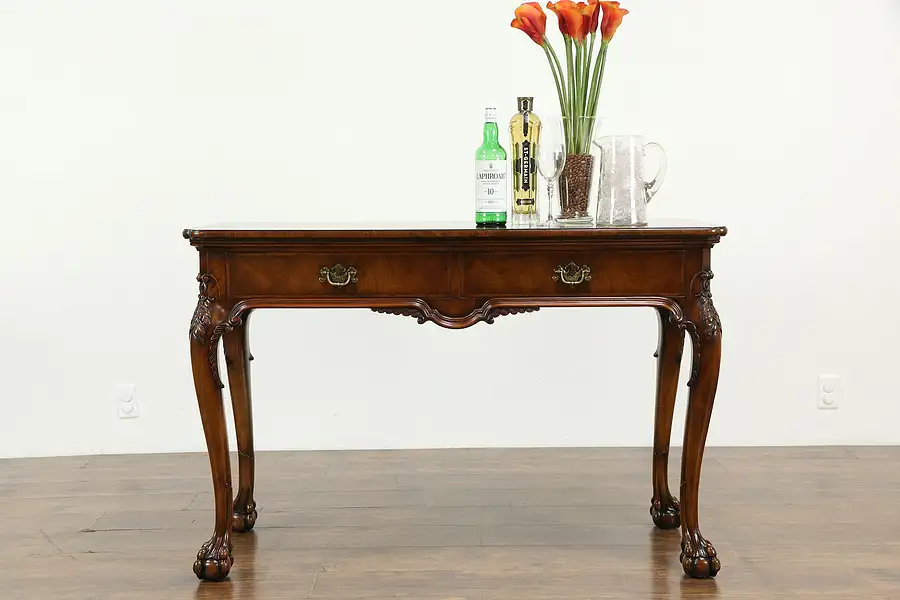 Main image of Georgian Vintage Banded Mahogany Sofa Table or Hall Console, Paw Feet