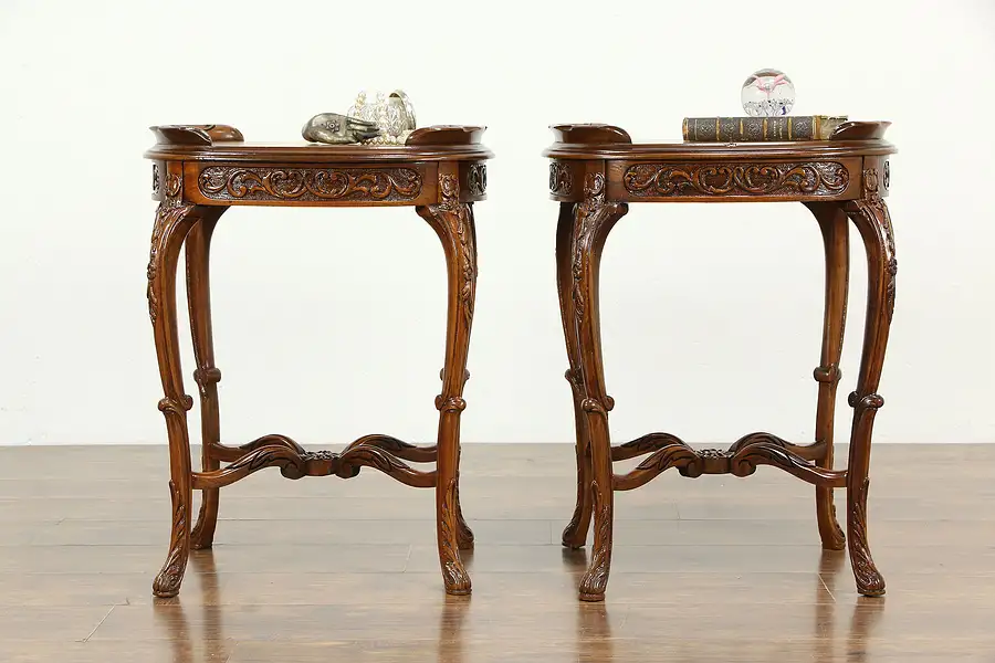 Main image of Pair of Vintage Lamp Tables / Nightstands Rosewood & Satinwood Marquetry