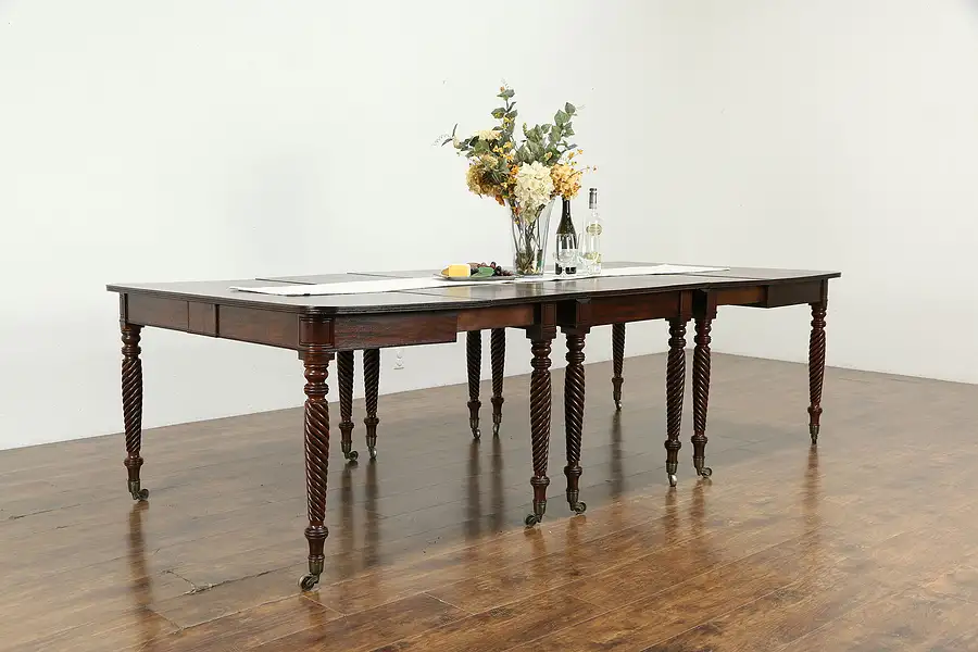 Main image of Sheraton 1825 Antique Mahogany 3 Part Banquet Table, Pair of Consoles