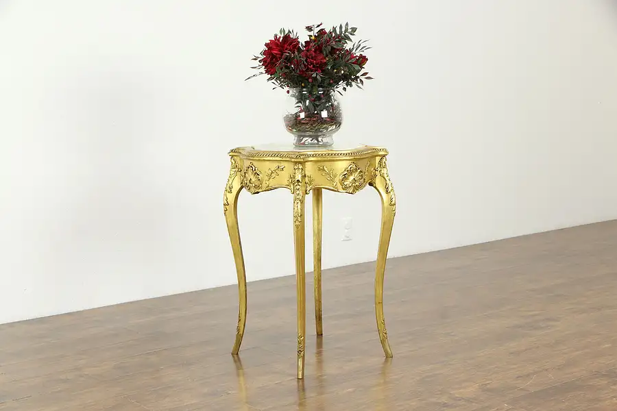 Main image of Gold Leaf French Antique Lamp Table with Onyx Top