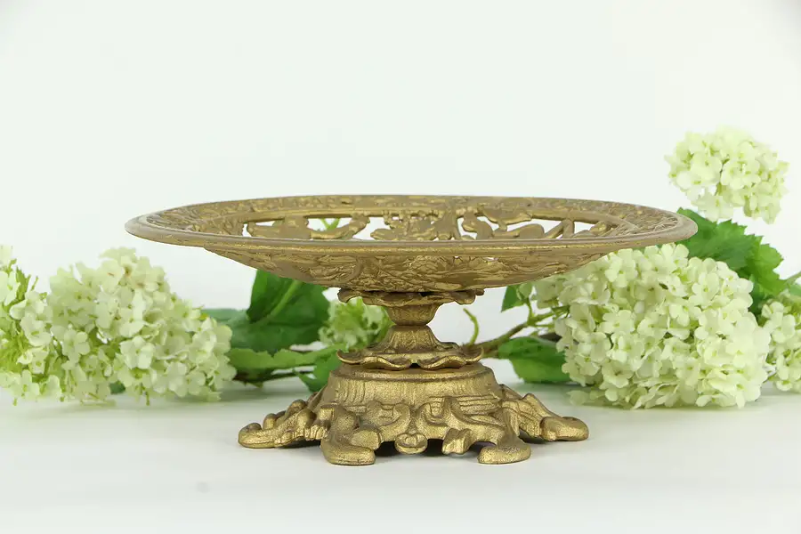 Main image of Victorian Style Cast Iron Filigree Tazza or Card Tray, Dolphin Motif