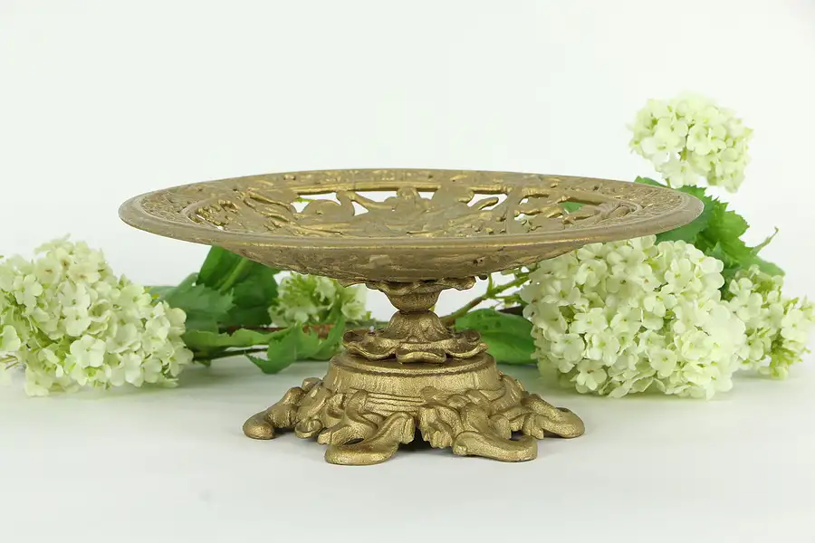 Main image of Victorian Style Cast Iron Filigree Tazza or Card Tray, Dolphin Motif