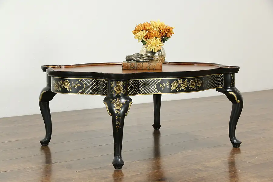 Main image of Traditional Vintage Coffee Table, Chinoiserie Lacquer and Burl