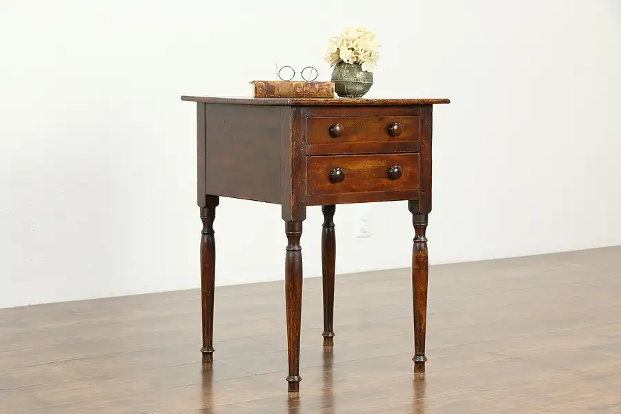 Main image of Country Sheraton Farmhouse Antique 1820 2 Drawer Lamp Table or Nightstand