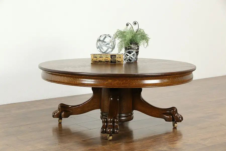 Main image of A Victorian Round Oak Paw Foot Coffee Table, from Antique Dining Table