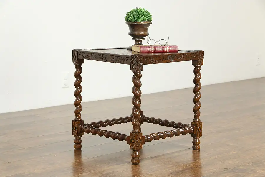 Main image of English Tudor Antique Oak Lamp, End or Chairside Table, John Miller NY