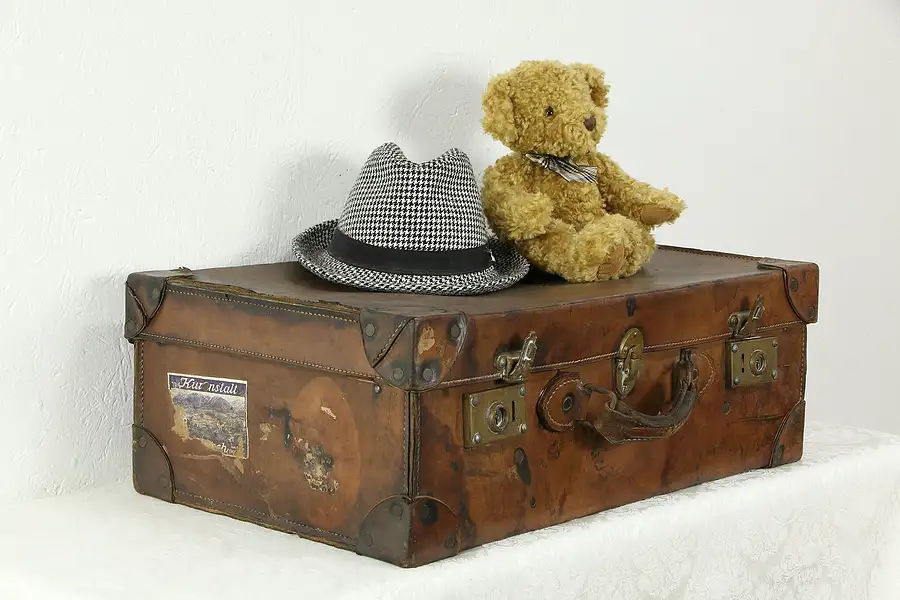 Main image of Leather Antique Suitcase, European Spa & Hotel Labels