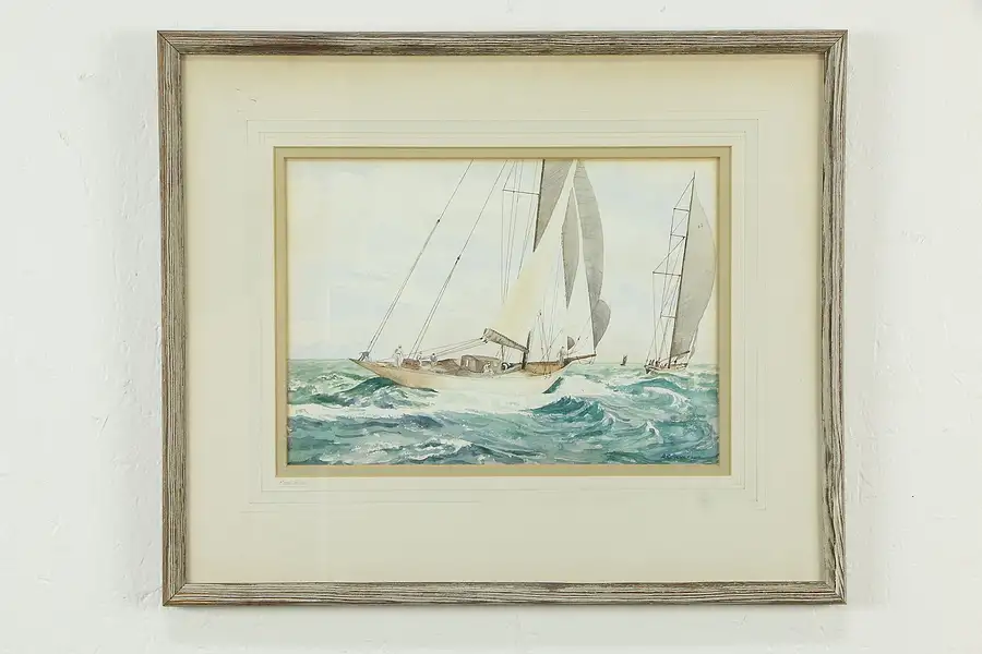 Main image of Fair Wind Antique Original Watercolor Painting, Signed A. K. Severson 22"