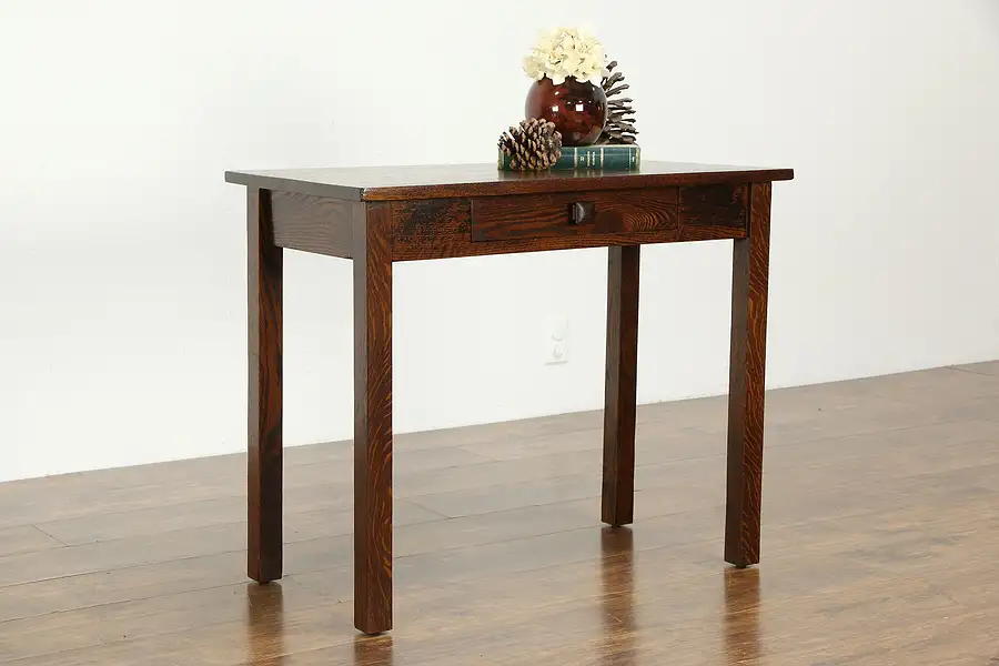 Main image of Craftsman Antique Oak Hall Console, Sofa or Lamp Table with Drawer